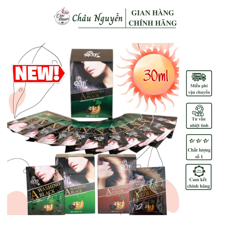 Dầu gội phủ bạc Sin Hair gói 30ml phủ bạc tóc đen nâu đều màu tự nhiên - dầu gội phủ bạc sinhair nhật bản, dầu gội nhuộm tóc, thuốc nhuộm tóc tại nhà