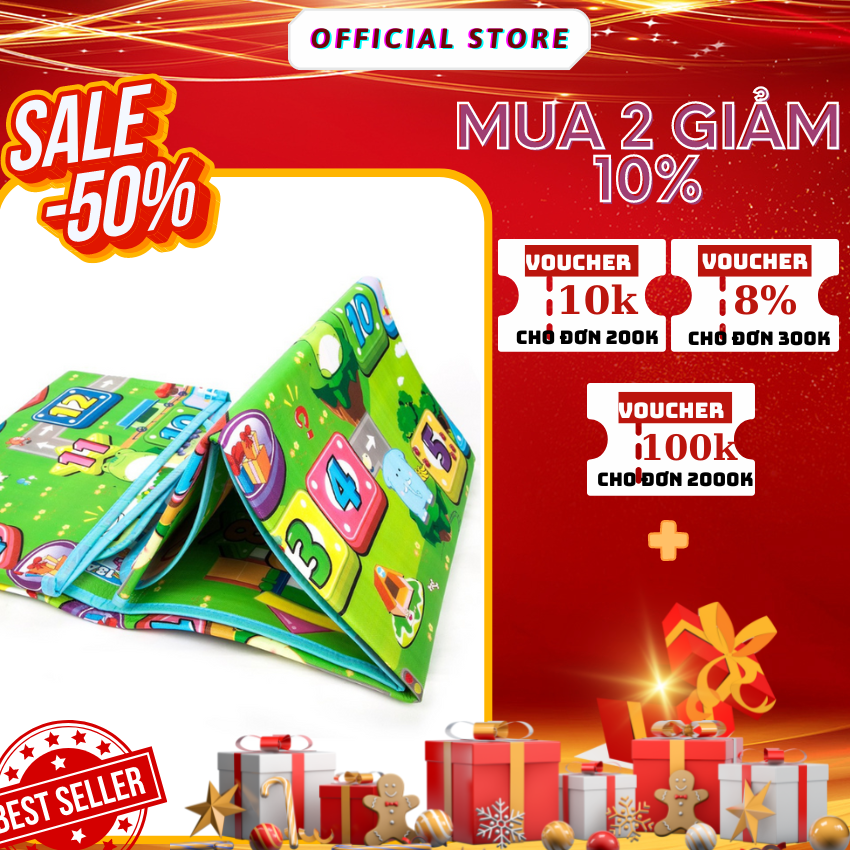 Thảm xốp maboshi 2 mặt cho bé thông minh, thảm chơi cho bé, kích thước 1.8m x 2m nhiều màu