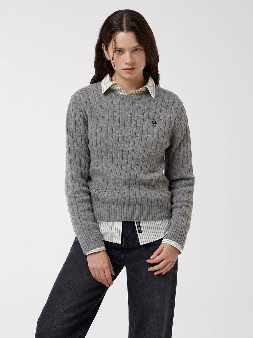  WHOAU Áo len nữ Steve Cable R-neck Pull over_WHKAF4901F 