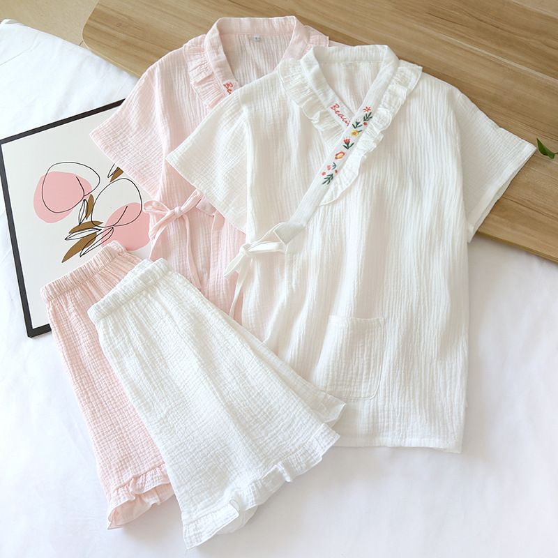 Bộ ngủ nữ mùa hè, đồ bộ mặc nhà, bộ ngủ nữ xô muslin cộc tay cách điệu th09