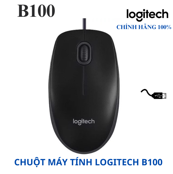 Chuột máy tính logitech b100 chính hãng - chuột quang có dây b100 kết nối chuẩn usb, chuột laptop, máy vi tính chất lượng cao