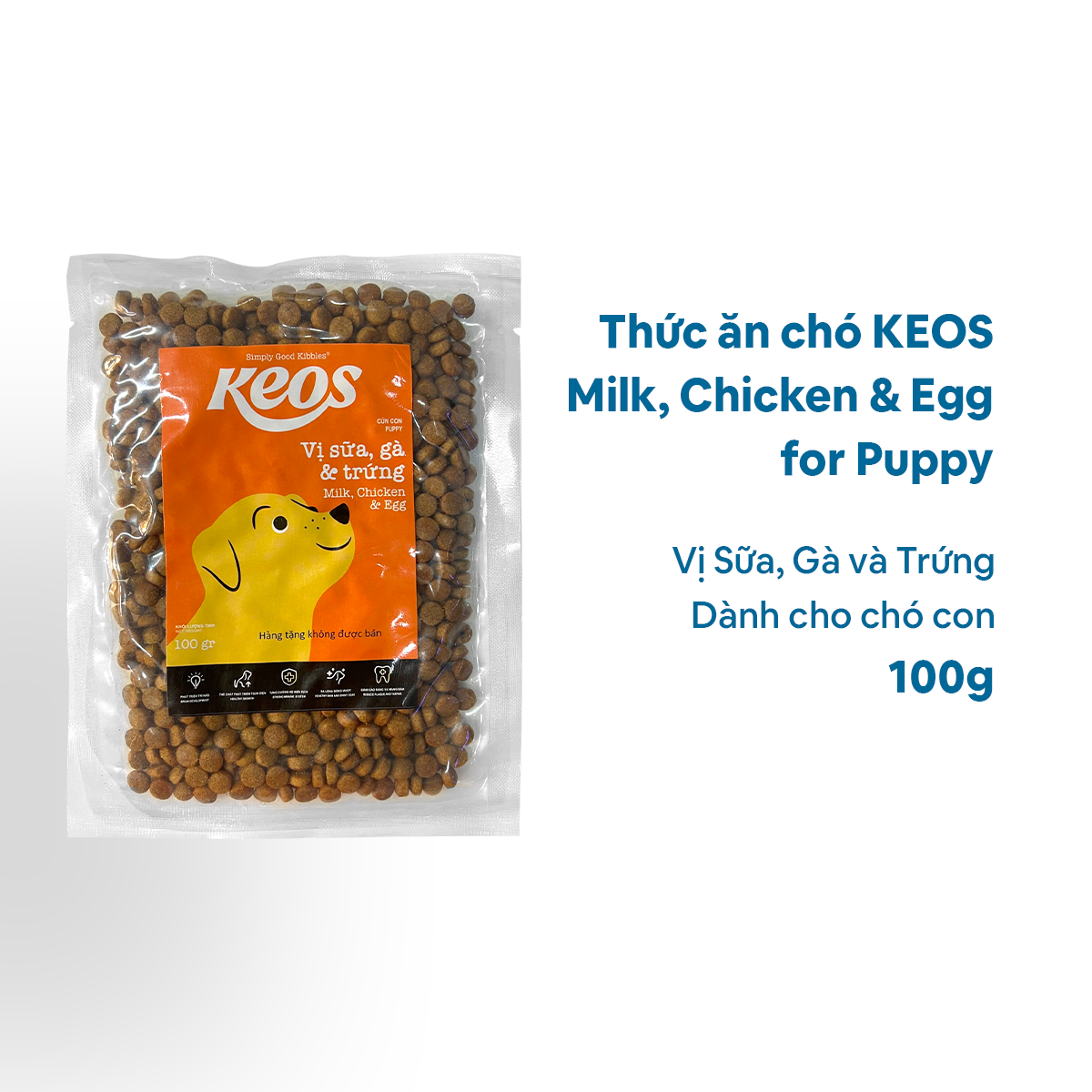 100G - Thức ăn chó KEOS Milk, Chicken & Egg Puppy - Vị Sữa, Gà và Trứng, dành cho chó con Petmall