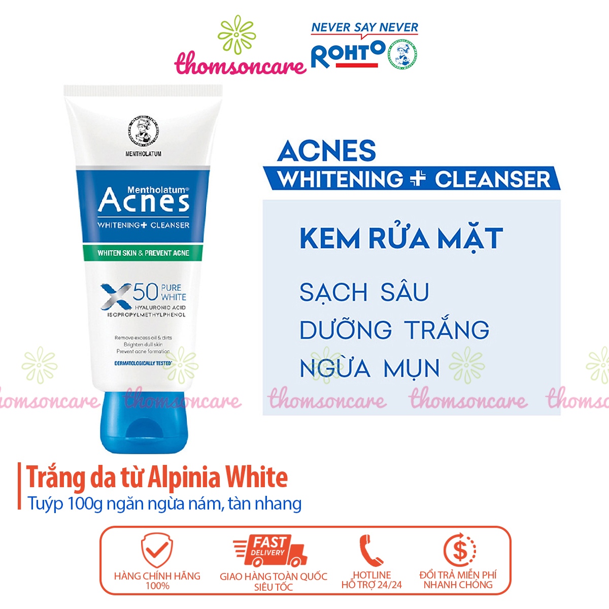 Sữa rửa mặt dưỡng trắng da Acnes Pure White Cleanser 100g - Chính hãng