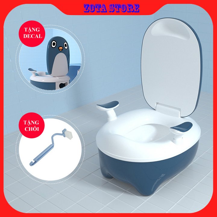 Bô Vệ Sinh Em Bé - Bệ ngồi bồn cầu ghế lót nắp bô cho trẻ em tập đi vệ sinh + Tặng kèm chổi vệ sinh và decal dán