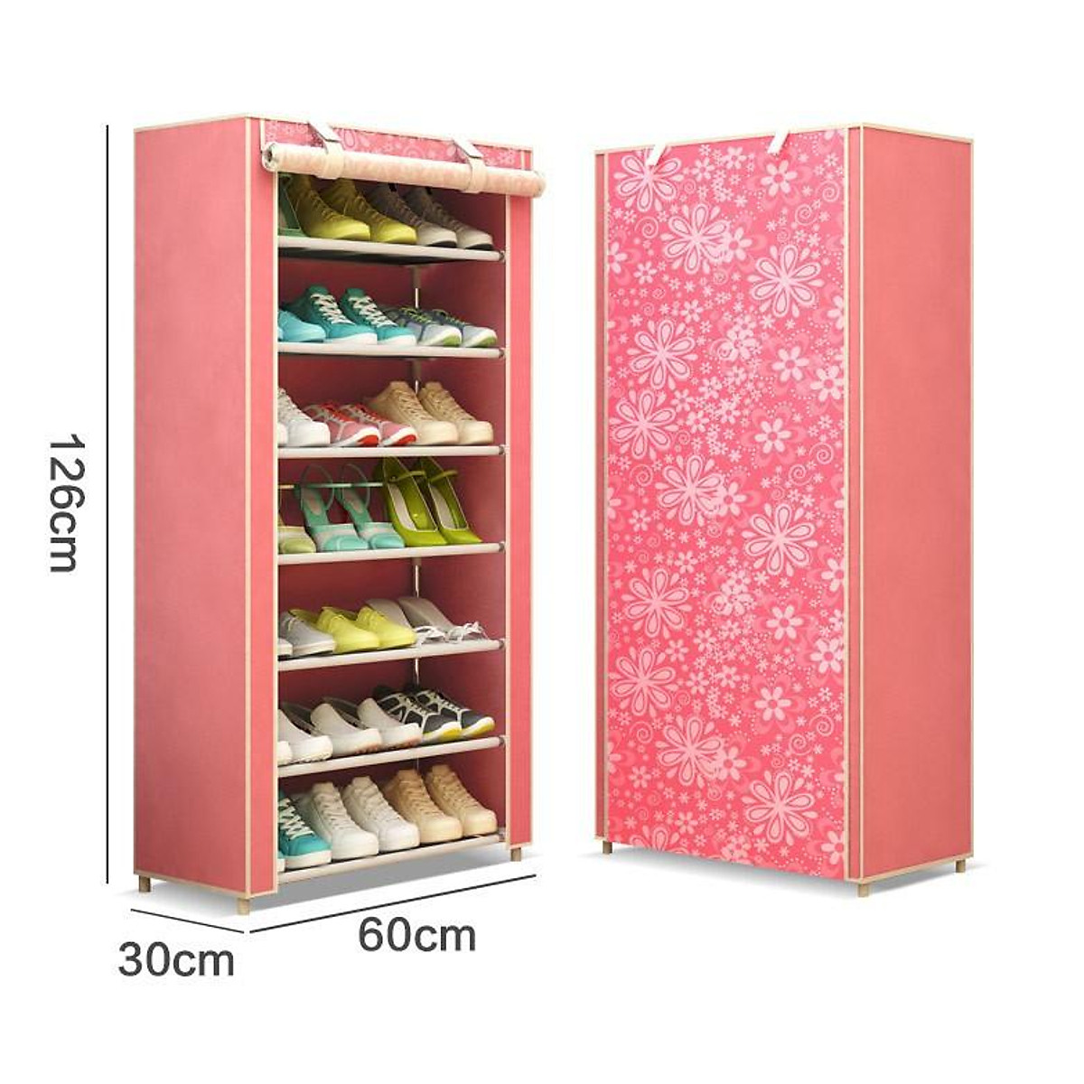 Kệ giày dép Inox 7 tầng 110cm lắp ráp đa năng - tủ giày 6 ngăn có áo vải bọc chống bụi chống ẩm