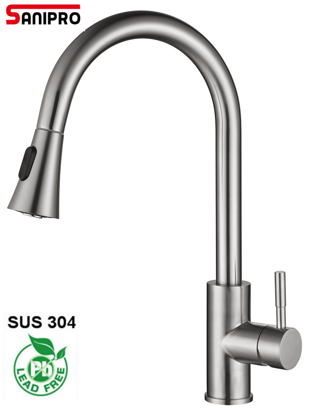 Vòi chậu rửa bát có dây rút inox sus 304 sanipro mst1708002