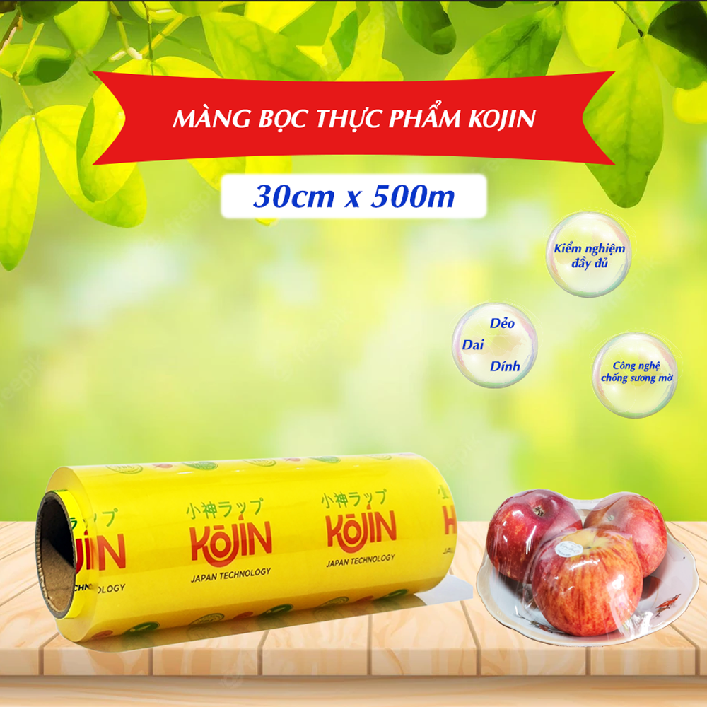 Màng bọc thực phẩm kojin dai dính cao cấp trong suốt màng bọc loại lớn giúp thực phẩm tươi lâu hơn 30cm x 500m
