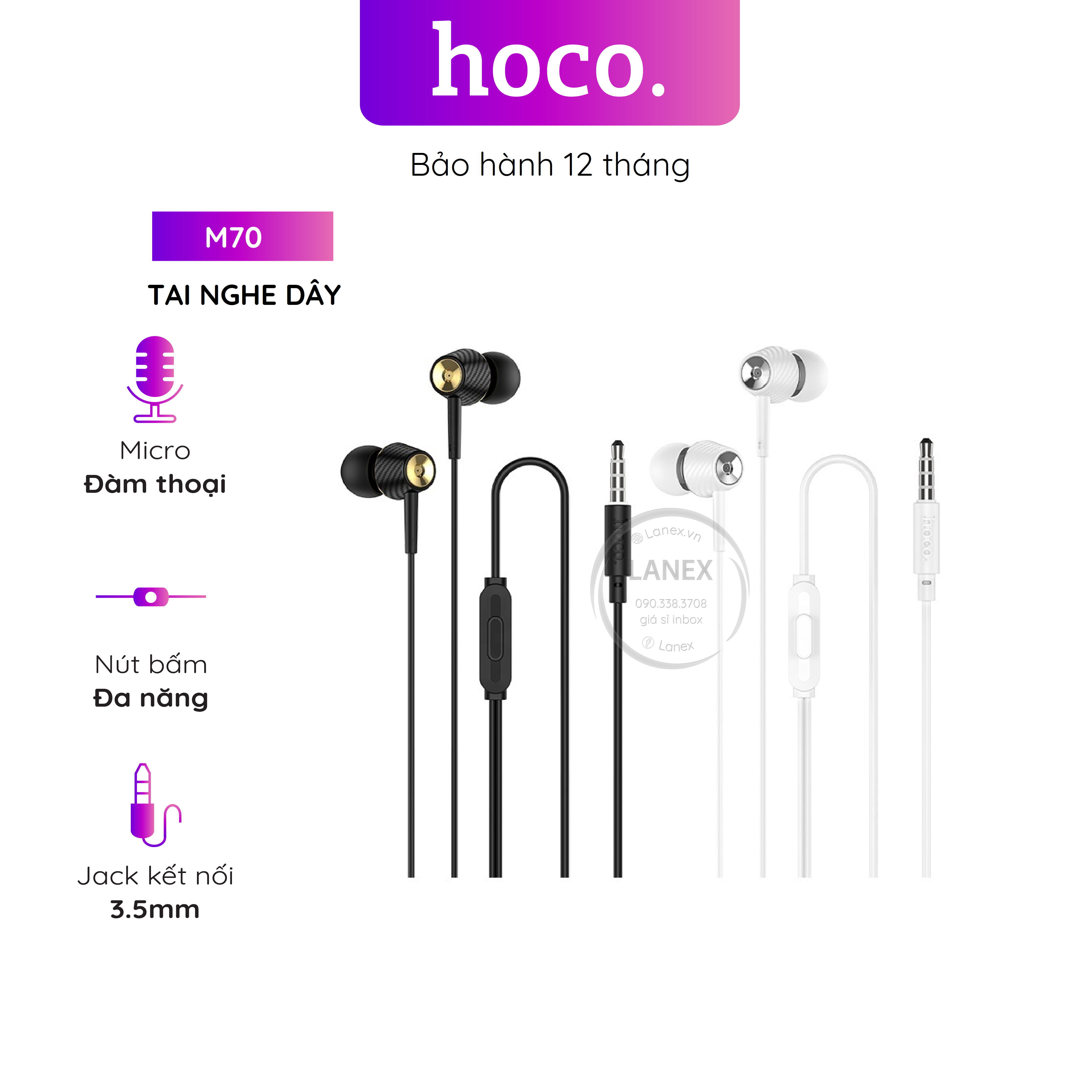 Tai nghe dây hoco m70 tpe jack 3.5mm có mic dài 1.2m