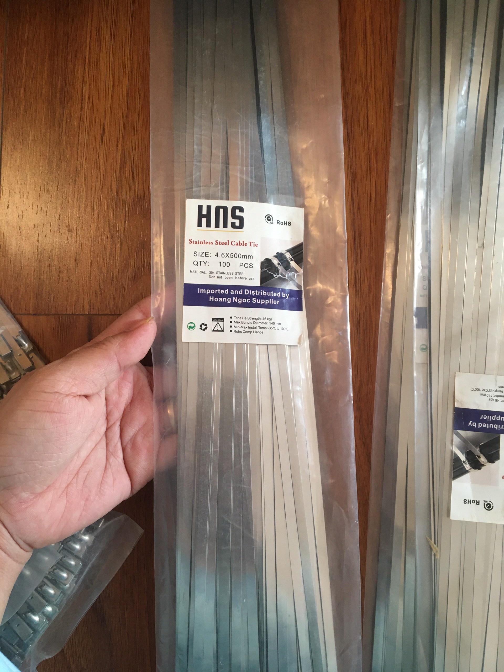 Túi 100 sợi dây rút inox 304 trơn, chịu lực, chịu nhiệt size 4,6x500mm