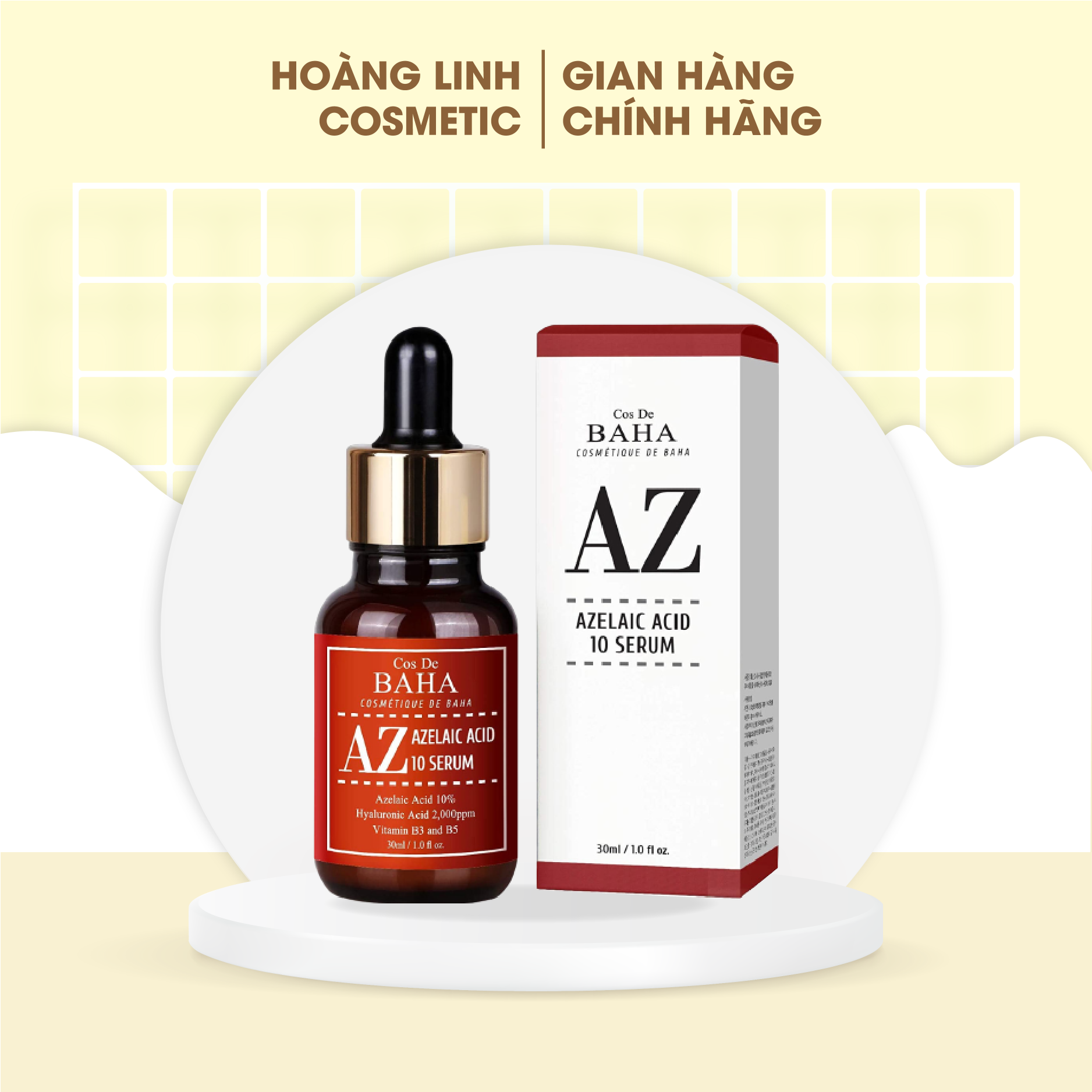 Serum hỗ trợ điều trị mụn nội tiết Cos De Baha Azelaic Acid 10% giúp căng bóng da và chống lão hóa (AZ)