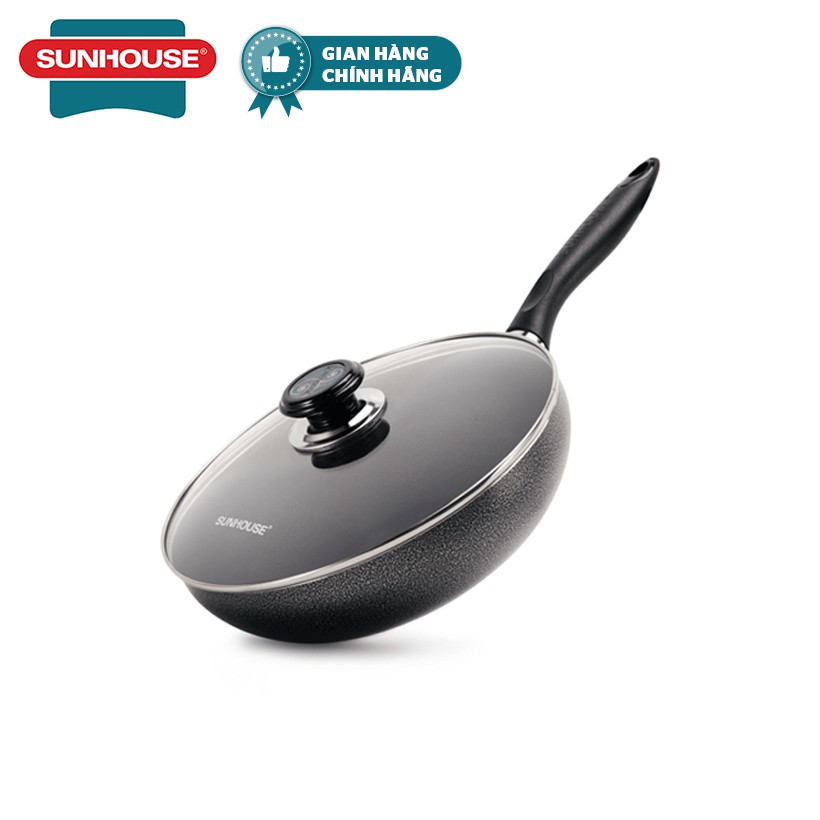 Chảo sâu chống dính 26cm kèm nắp kiếng cường lực sunhouse shs26k