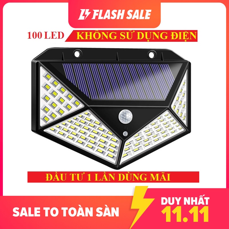 Đèn cảm ứng năng lượng mặt trời có cảm biến hồng ngoại 3 chế độ sáng 100 LED (ĐEN)
