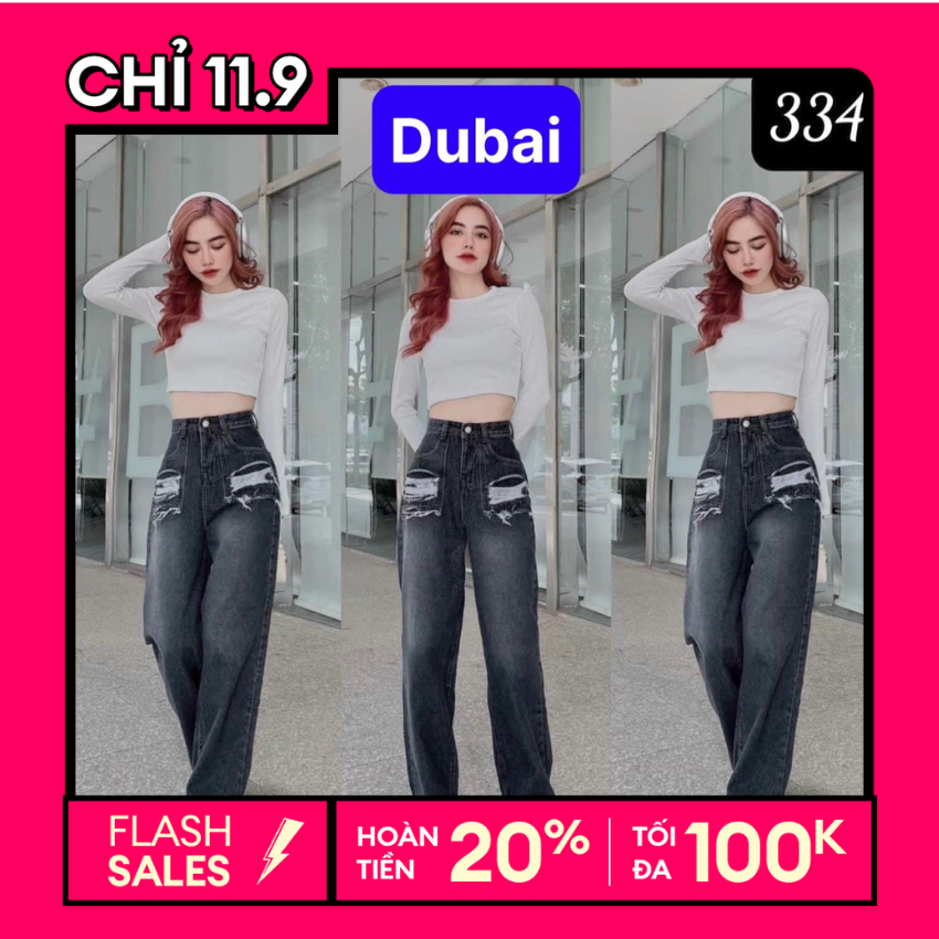  QUẦN BAGGY JEAN NỮ CHẤT BÒ ỐNG SUÔNG RỘNG RÁCH LƯNG CAO NÂNG MÔNG HOT TREND 2023 - DUBAI FASHION 