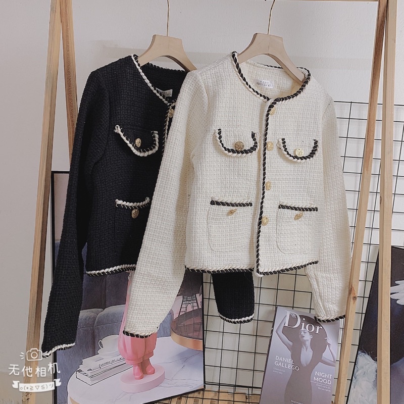 Áo khoác dạ tweed form đẹp phối 2 túi sang trọng, áo khoác nữ kẻ nhũ 2 lớp dày dặn , chạy viền đan dây tỉ mỉ 👗👗