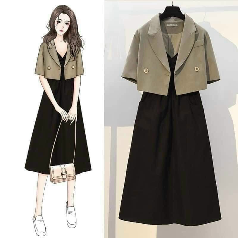 SET ĐẦM NỮ DÀI KÈM ÁO VEST NGẮN SIÊU XINH TÔN DÁNG CHO CÁC NÀNG TT HBMT