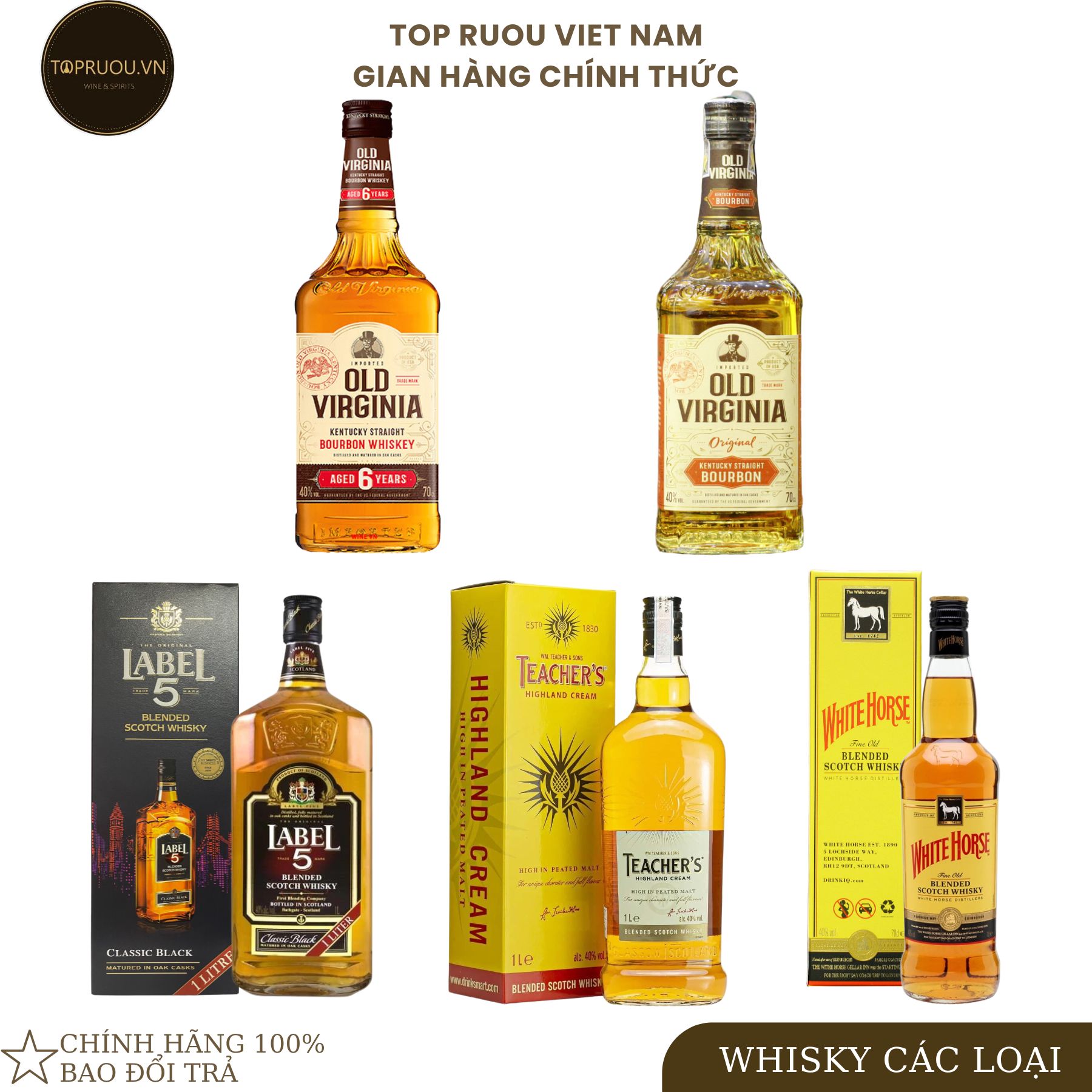 Rượu whisky label 5 - teacher - white horse - old virginia - old virginia 6 years 700ml - 1000ml