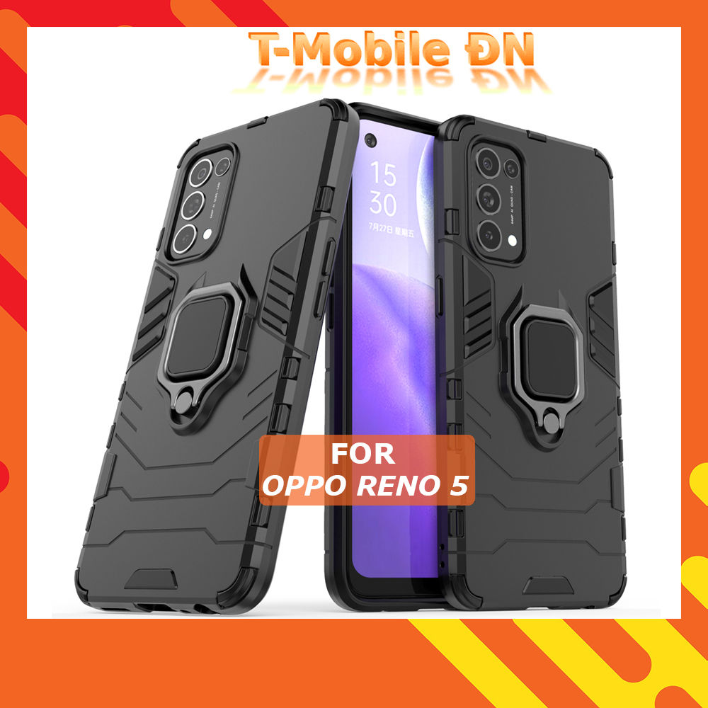 Ốp lưng Oppo Reno 5 chống sốc iron man kèm nhẫn iring Bảo vệ camera và chống xem video tiện lợi