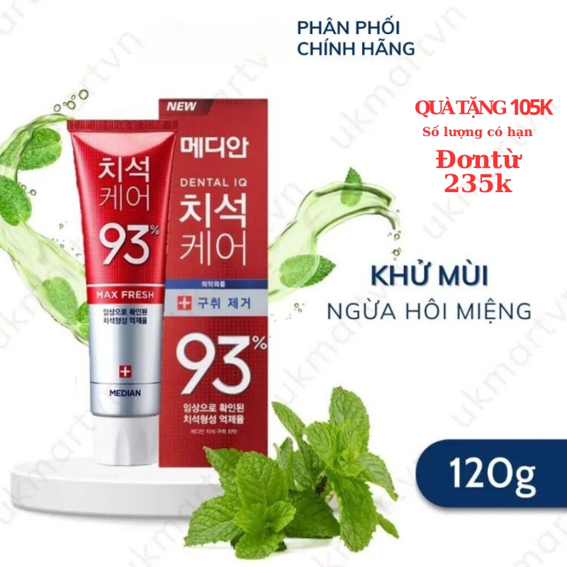 Kem đánh răng trắng răng median dental iq 93% hàn quốc - kem đánh răng median iq 93% trắng răng 120g