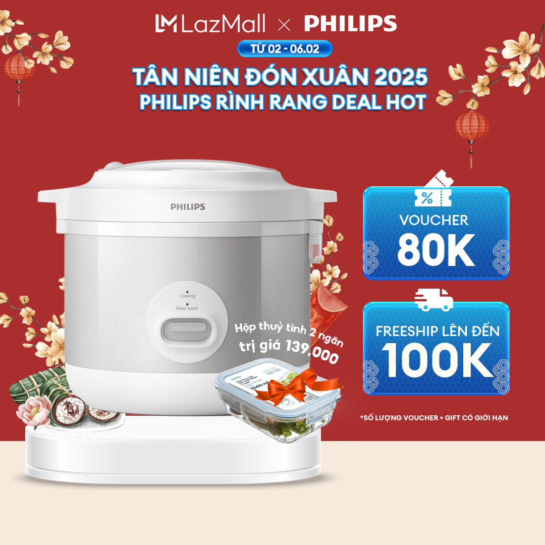 Nồi Cơm Điện Philips Dòng 1000 Series Philips HD3008/30 - Hàng Phân Phối Chính Hãng