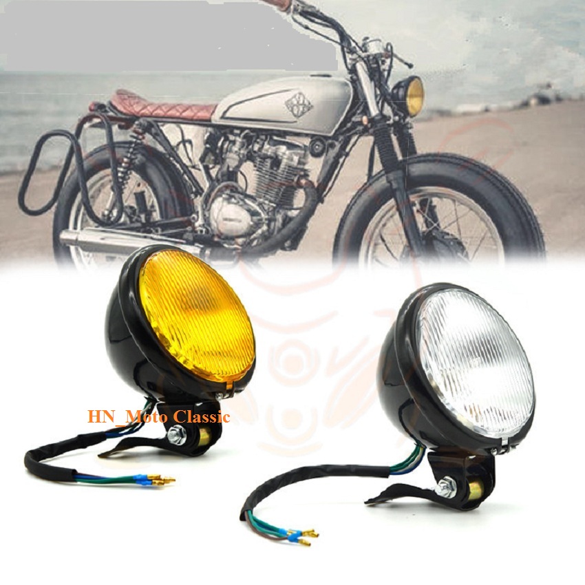 Đèn pha xe máy Rebel gáo đèn tròn hợp kim sơn tĩnh điện dùng độ xe classic Cafe Racer Tracker Win 67 Cub và các loại xe