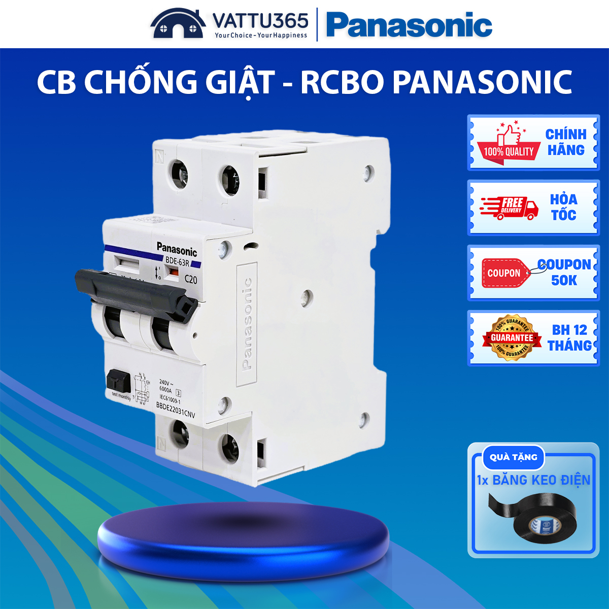 CB chống giật Panasonic Chính Hãng 6A-63A RCBO bảo vệ quá tải chập mạch và chống rò điện