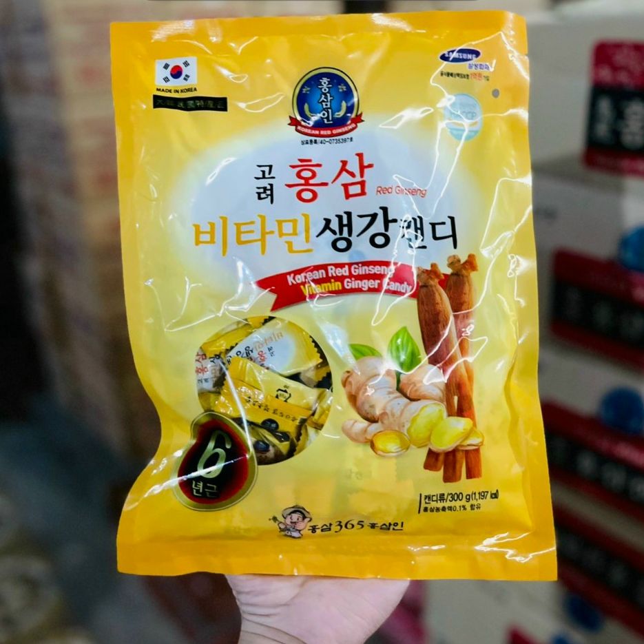 (Bịch 300gr) Kẹo Gừng Vitamin 365 Hồng Sâm Hàn Quốc