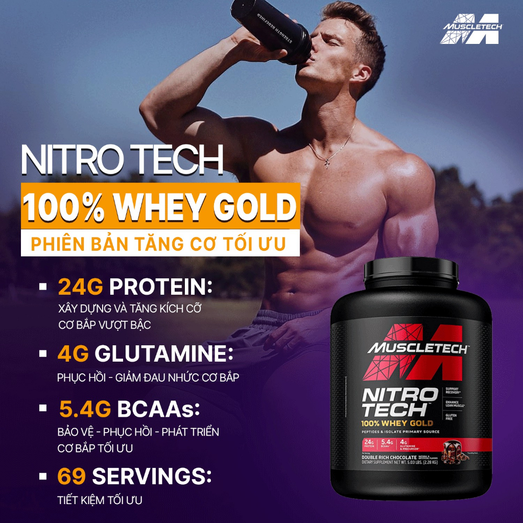 Whey Tăng Cơ Cao Cấp Muscletech Nitro Tech Whey Gold 5Lbs