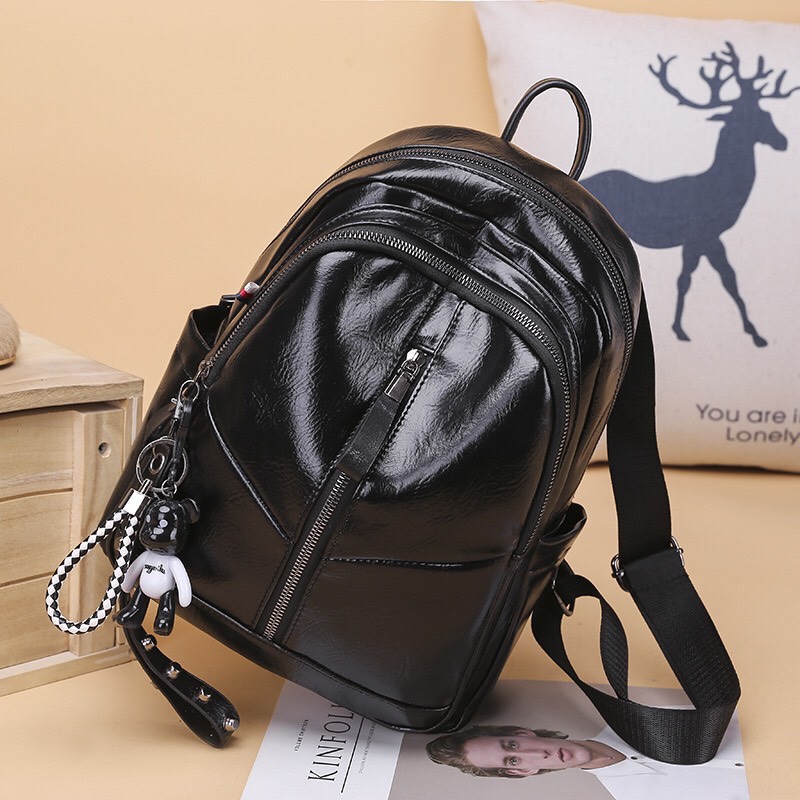 Balo da Nữ V xẻ khoá gấu treo