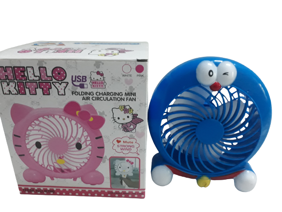 QUẠT SẠC MINI TÍCH ĐIỆN HELLO KITTY/DOREMON - 2 CHẾ ĐỘ TĂNG GIẢM GIÓ MÁT