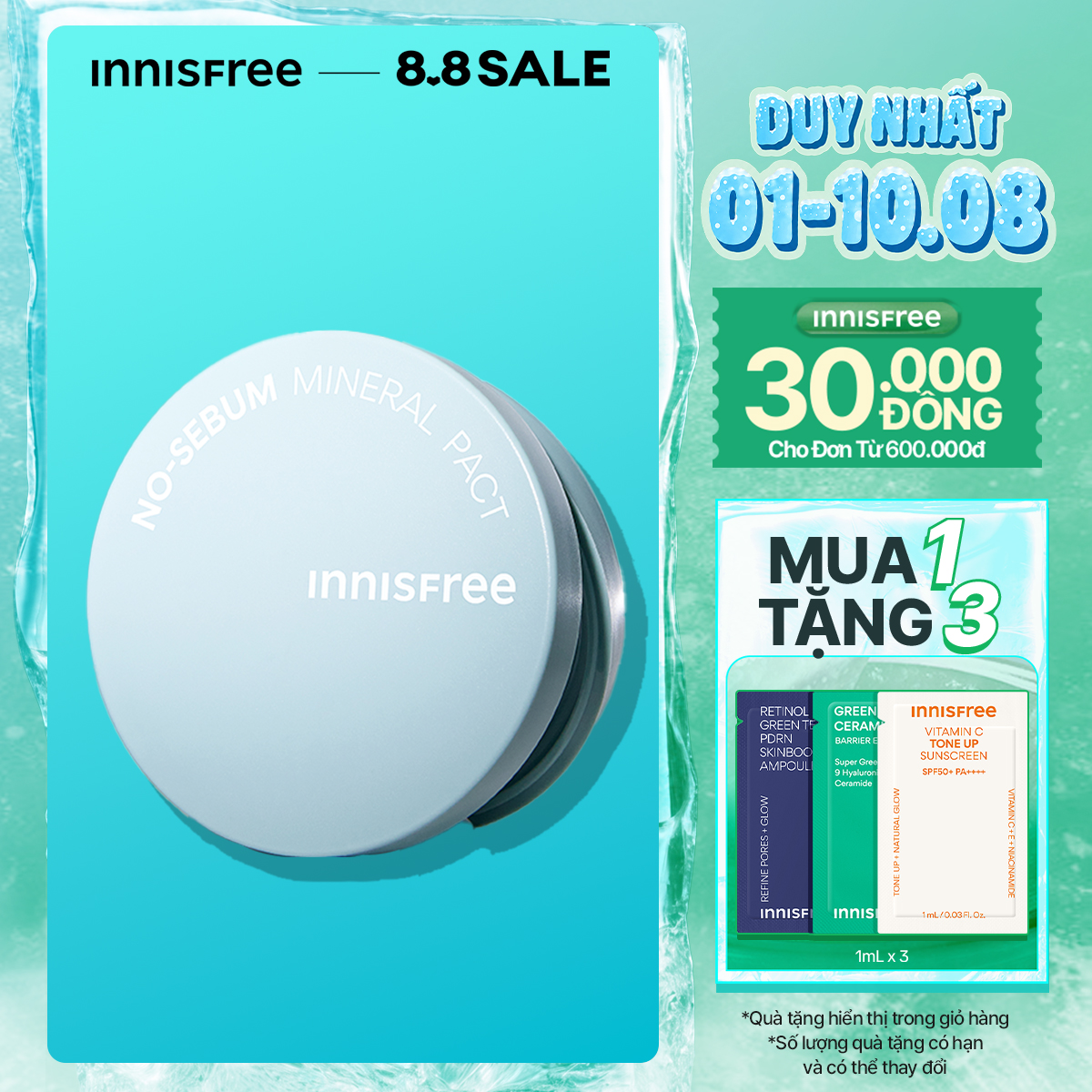 Phấn nén kiềm dầu INNISFREE No Sebum Mineral Pact 8.5g
