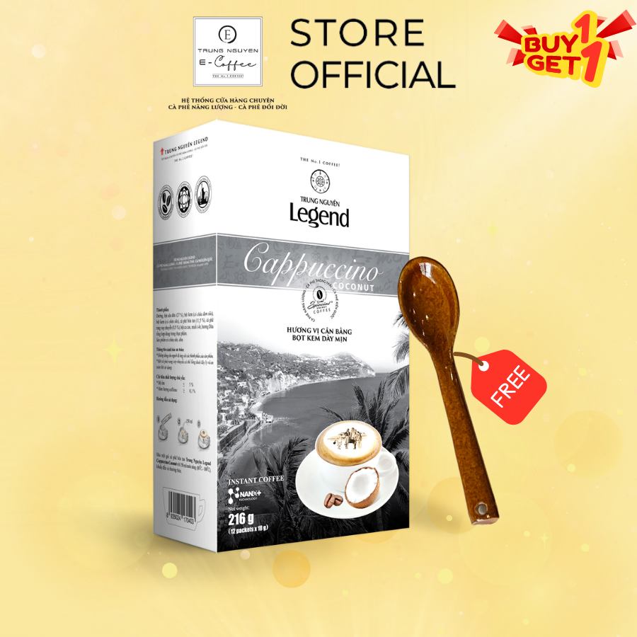 [TẶNG 1 MUỖNG 10777] Cà phê Hòa Tan Cappuccino Coconut Trung Nguyên Legend - 12 gói (Cà phê Dừa)