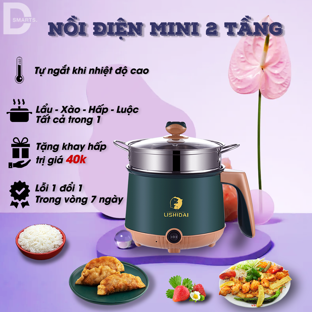 ( 031 )Nồi Lẩu Mini Đa Năng 2 Tầng Cao Cấp 2021 Tặng Kèm Xửng Hấp Inox Không Gỉ 304, 2 Mức Độ Chỉnh Nhiệt, Chiên, Xào, Nấu Cơm, Nấu Canh, Nấu Lẩu Phù Hợp Cho 1-2 Người Ăn