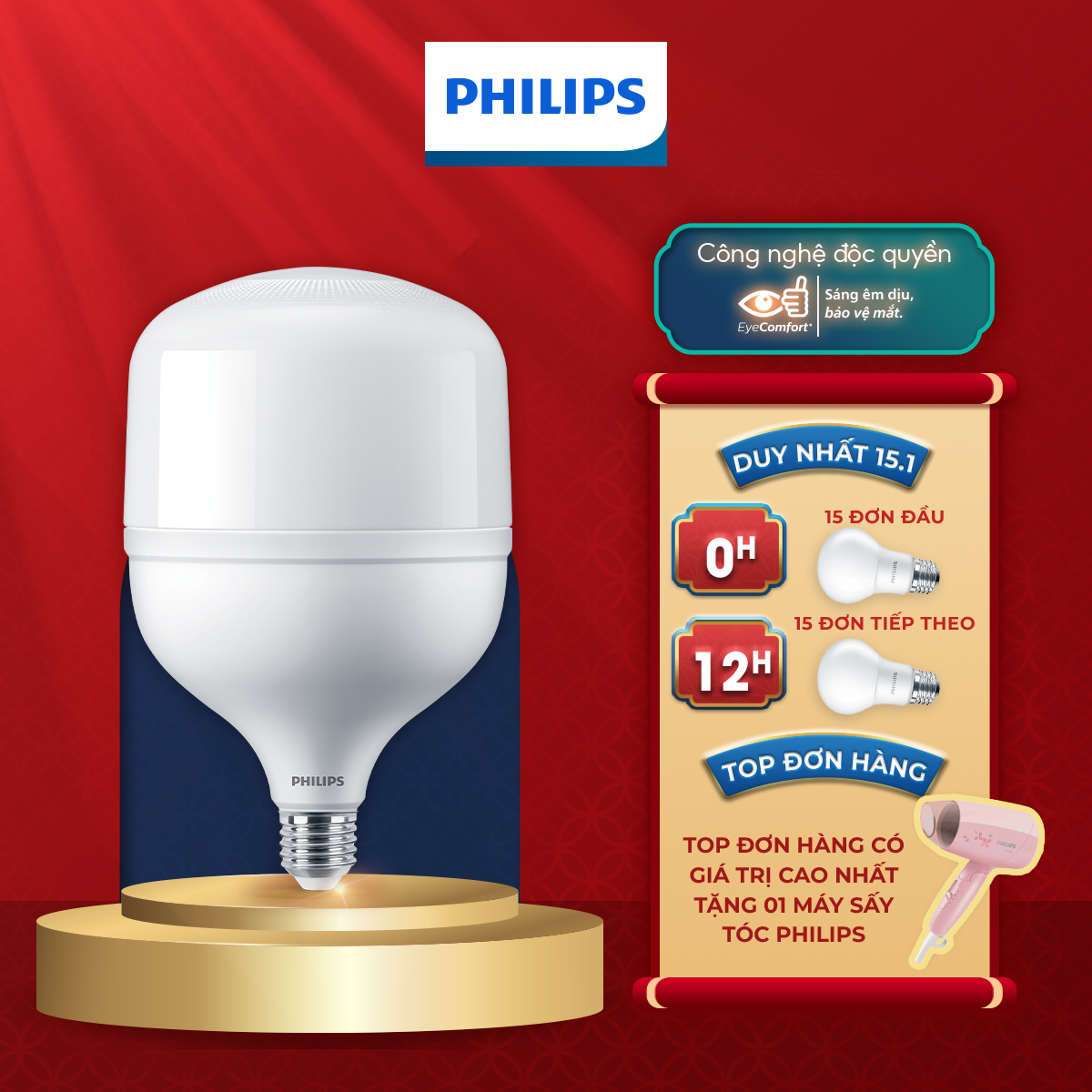 Bóng đèn Philips trụ TForce siêu sáng HB E27 22W30W40W50W