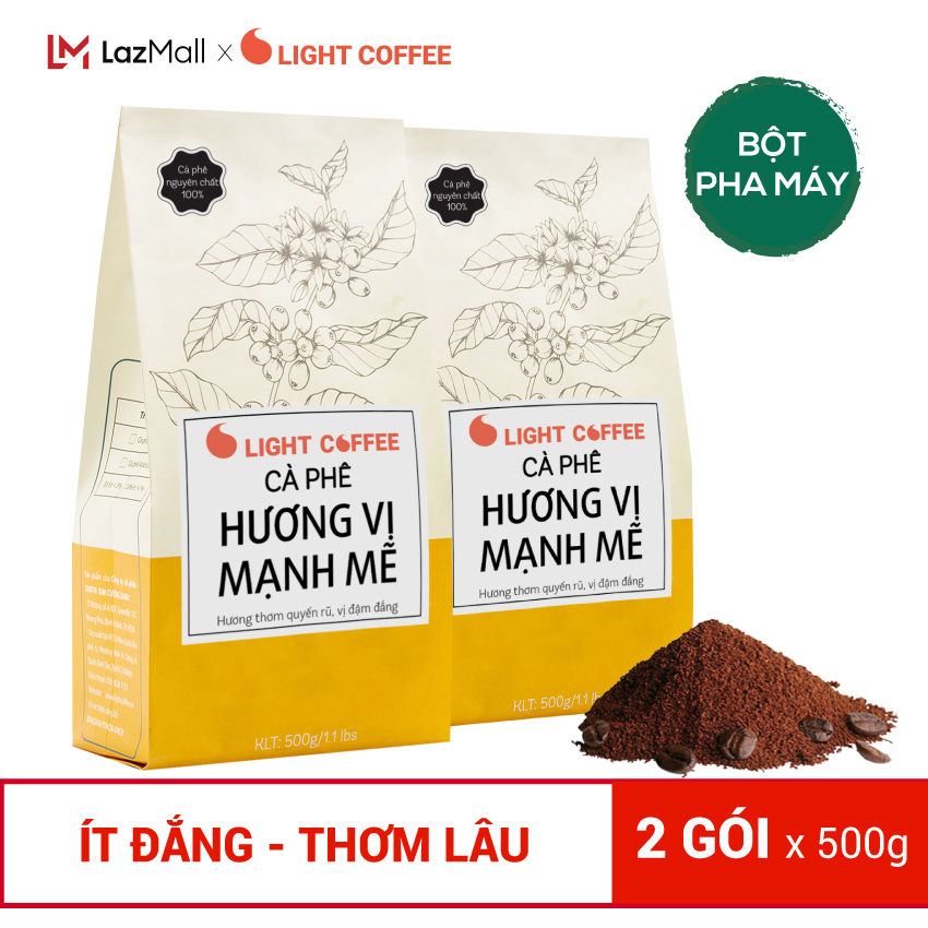 2 gói (1kg) cafe nguyên chất 100% dạng bột Pha phin, Pha máy, dạng hạt - Hương vị mạnh mẽ - Light Coffee vị đắng mạnh, thơm - Gói 500gr