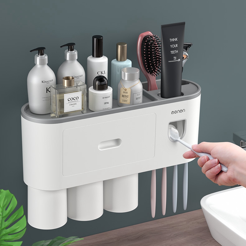 Kệ để bàn chải đánh răng bộ nhả kem đánh răng tự động kèm cốc J2901