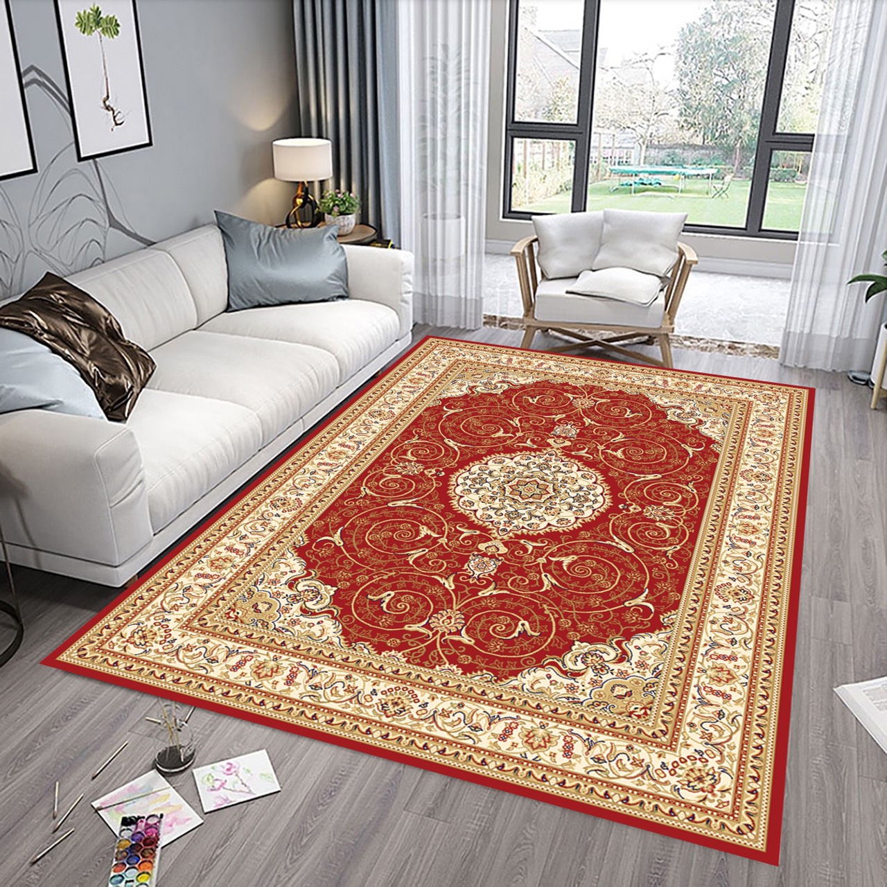 Thảm trải sàn Bali 5D -Thảm nỉ trải sàn cao cấp kt 1m6x2m3 mầu đỏ