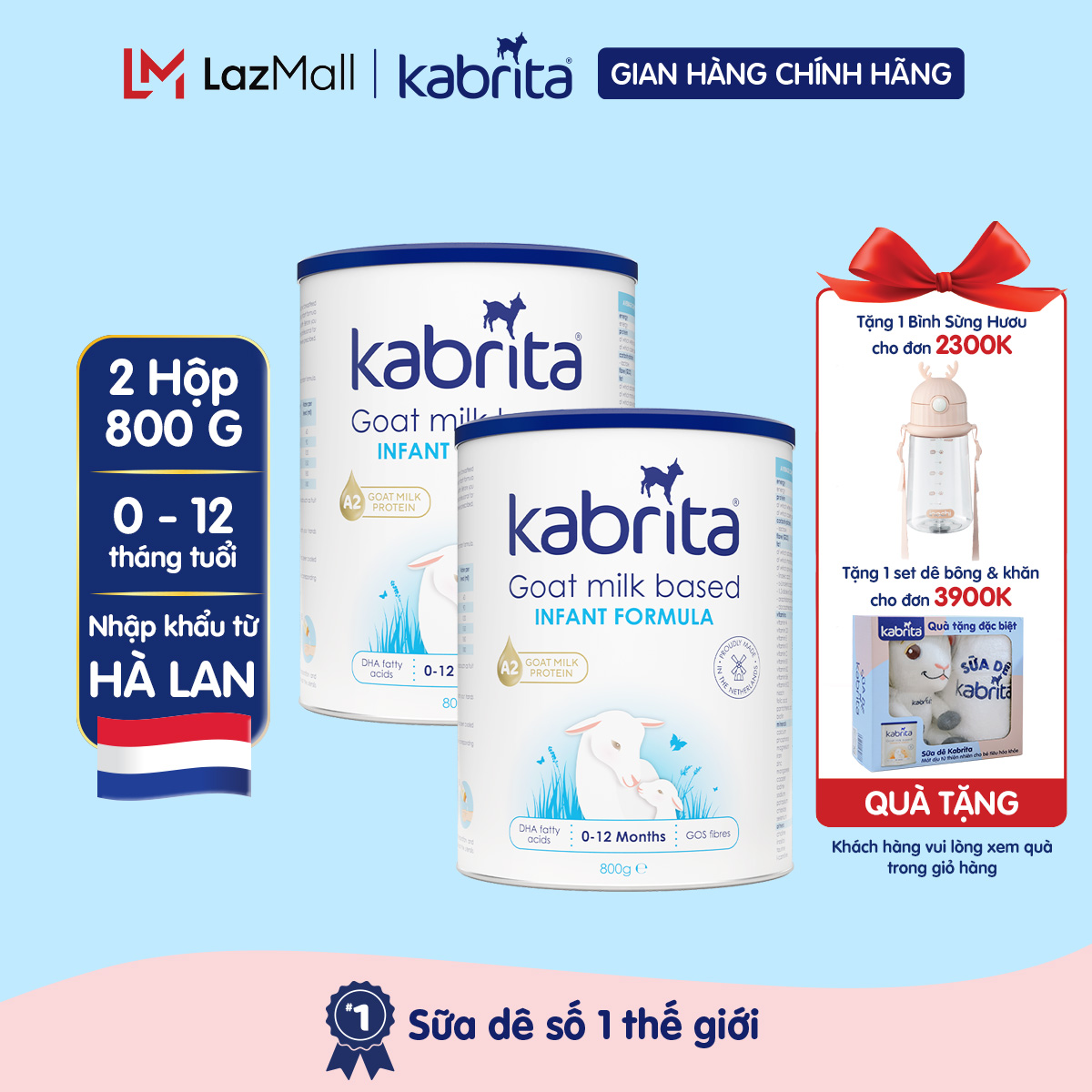 Combo 2 lon sữa dê kabrita cho trẻ từ 0-12 tháng - lon 800g