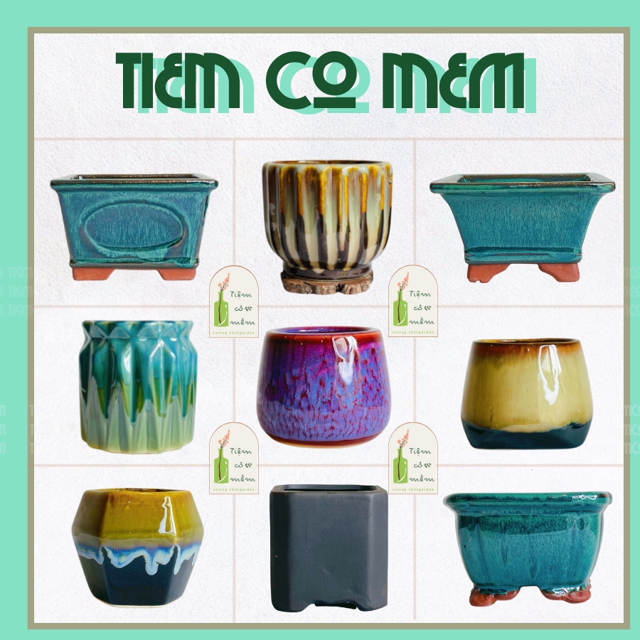 Chậu trồng cây Sen Đá Trang Trí Sân Vườn men Hoả Biến, Chậu Đất Nung Trồng Bon sai Cây Xanh , tiemcomem (S), Tiệm Cỏ Mềm, Gốm Sứ Bát Tràng