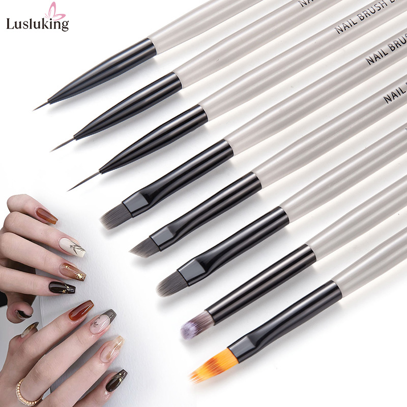 Lusluking Nail Art Brush Set,Extension French Nail UV Brush,Nail Dotting Tools & Liner Brush,Gradient Line Round Acrylic Crystal Tips Design