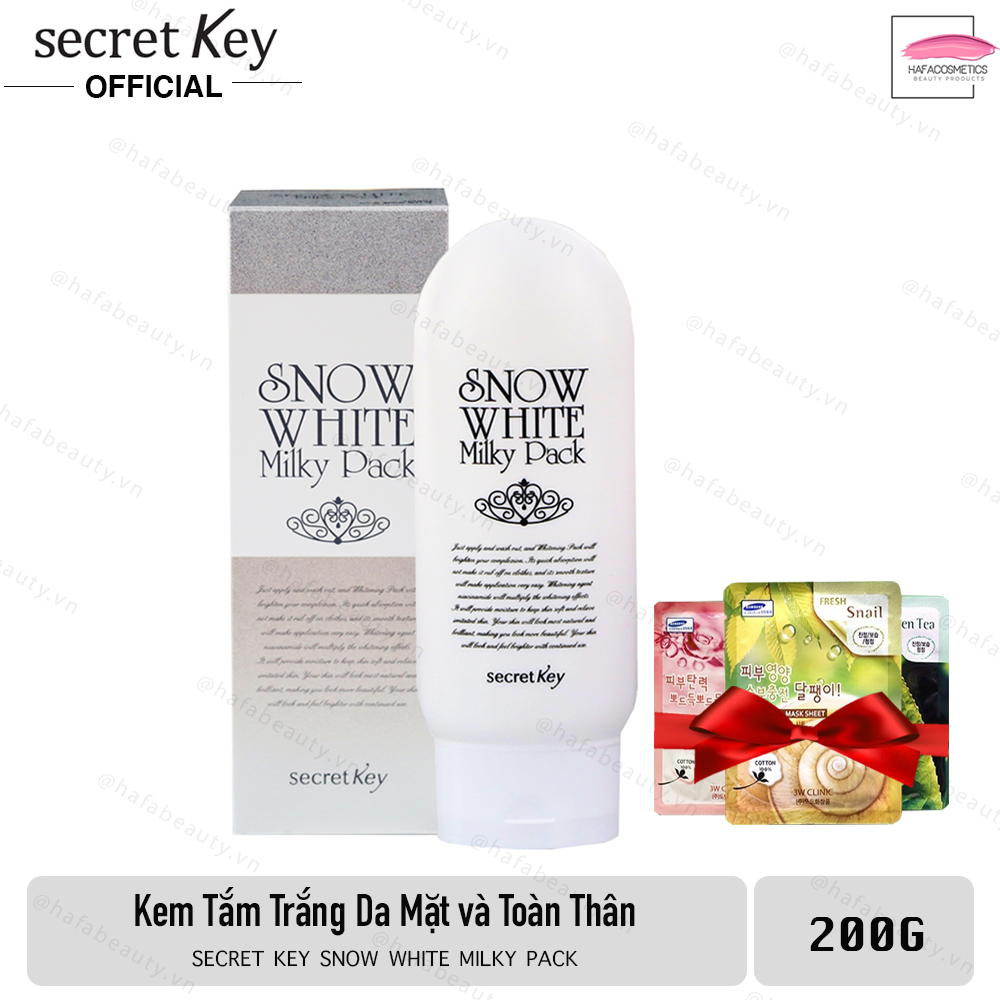Kem Tắm Trắng Toàn Thân Secret Key Snow White Milky Pack 200g + Tặng Mặt