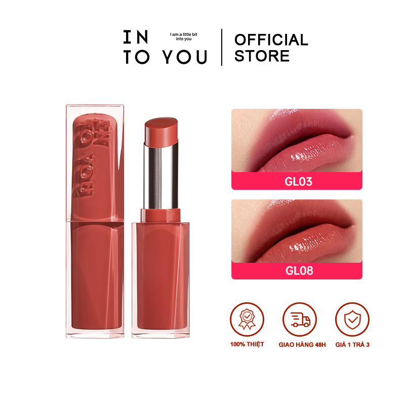 Son môi phát sáng INTO YOU Son môi dưỡng ẩm và nhẹ Gương bảo vệ môi Màu sắc lâu trôi Son môi bùn sáng Son bóng