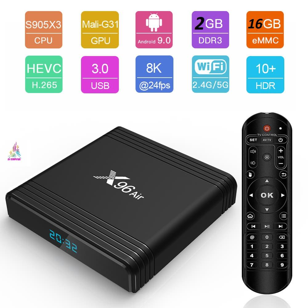 Android TV Box X96 Air - Amlogic S905X3, 2GB Ram, 16GB bộ nhớ trong, Android 9 nâng cấp bộ sử lý gấp 3 Lần