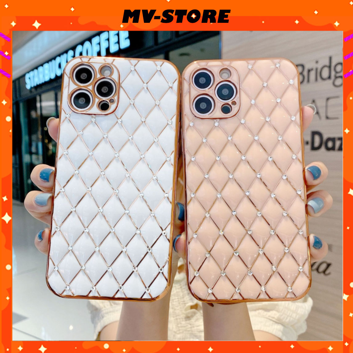 Ốp lưng iphone 12 pro max 11 promax, ốp iphone mạ điện họa tiết kim cương sang trọng đính hạt pha lê