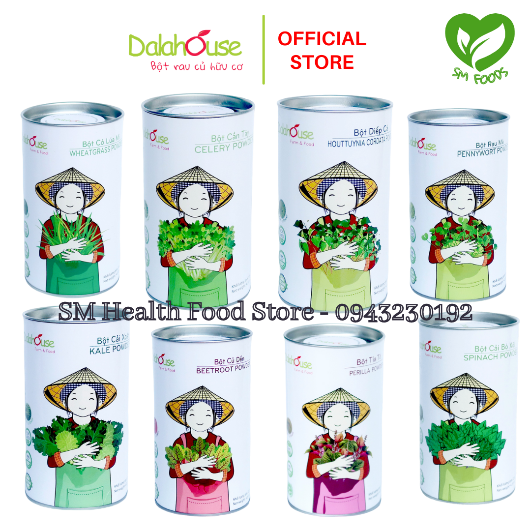 Bột Rau Củ Hữu Cơ Sấy Lạnh Dalahouse Lon 120g - Cần Tây, Diếp Cá, Cỏ Lúa Mì, Cải Xoăn, Cải bó Xôi, Rau Má, Củ Dền, Tía Tô