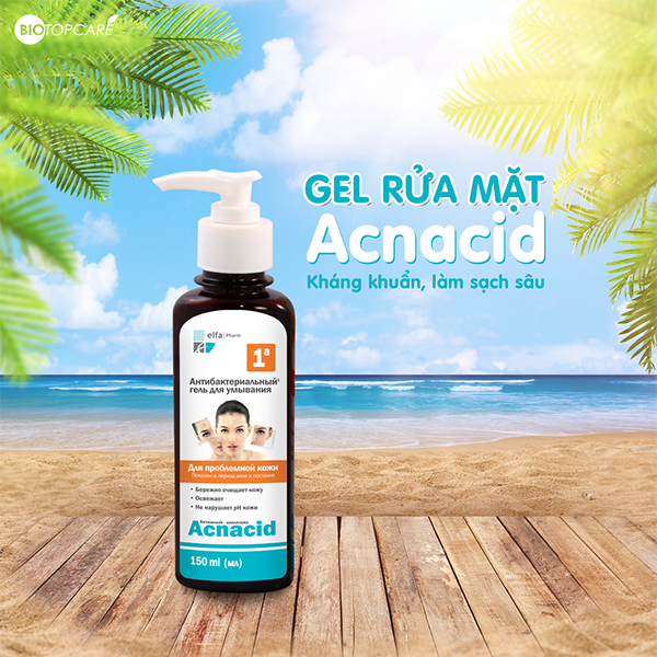 Gel rửa mặt kháng khuẩn Elfa Pharm acnacid 150ml - dành cho da mụn