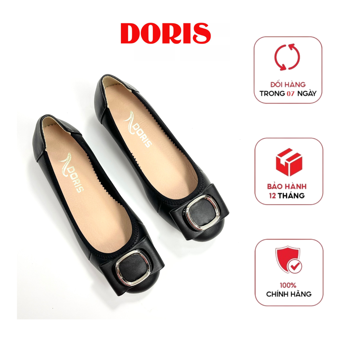 Giày Búp Bê Đế Xuồng 3cm  DORIS DR303 ,Da Thật Khoá Tròn- CÓ BẢO HÀNH