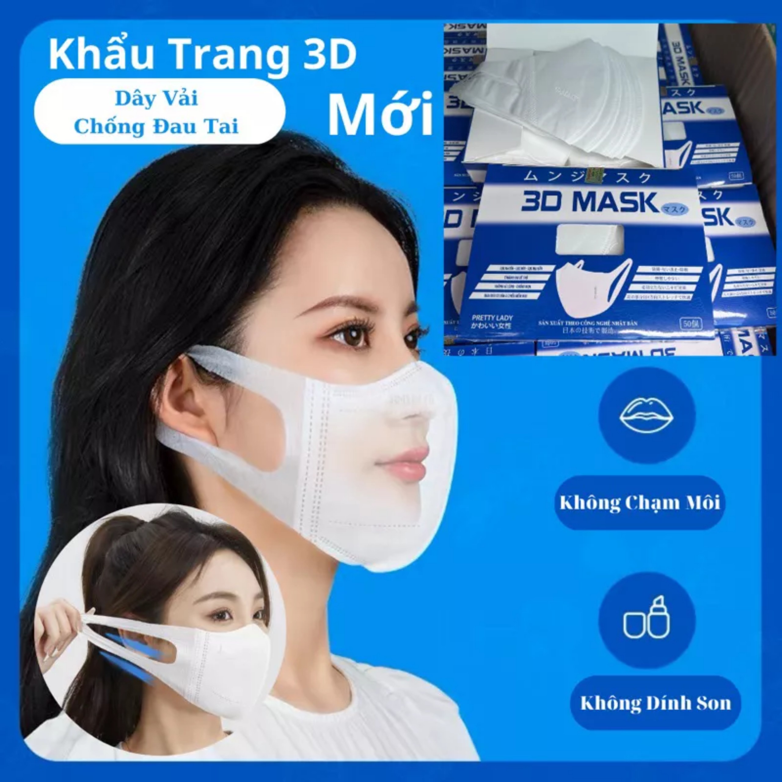 Khẩu trang 3D mask cao cấp công nghệ Nhật Bản chống bụi, kháng khuẩn Hộp 10 cái