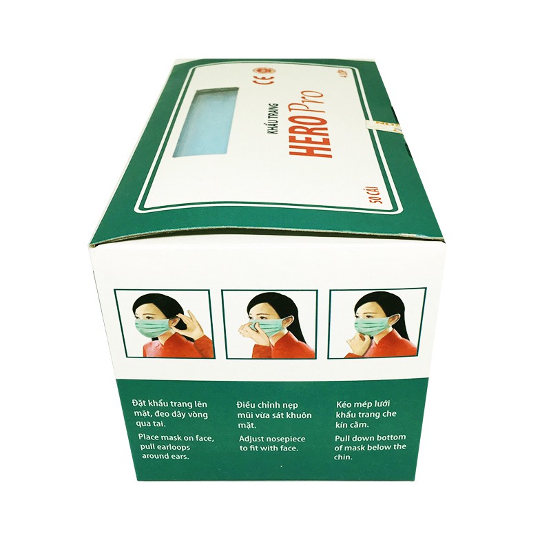 Khẩu trang y tế 4 Lớp HERO PRO màu Xanh - chống bụi 50 cái / hộp - có ảnh thật