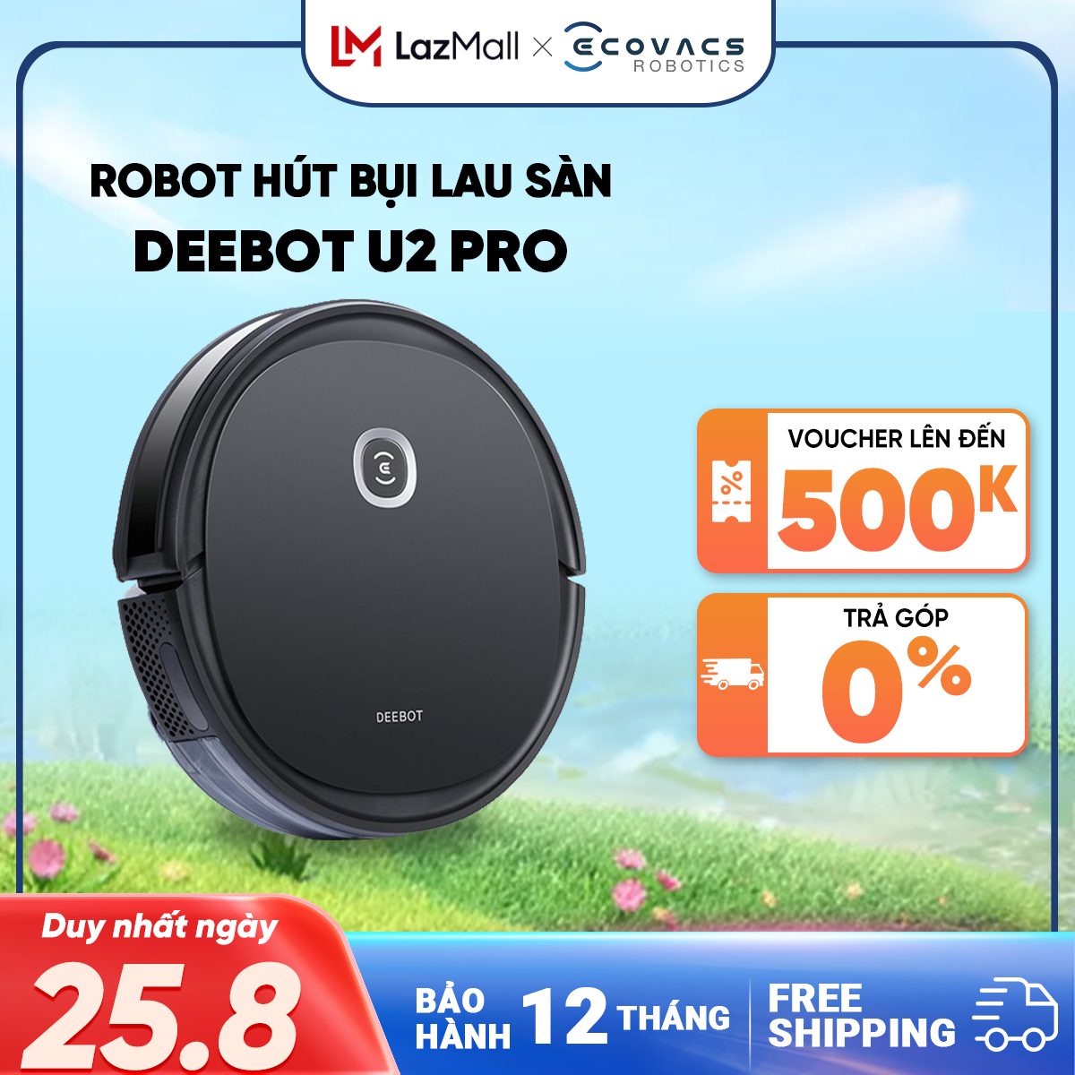 [Trả góp 0%]Robot hút bụi lau nhà thông minh Ecovacs Deebot U2 Pro _ Lực hút max+ 1600pa _ Bản quốc tế _ Hàng chính hãng