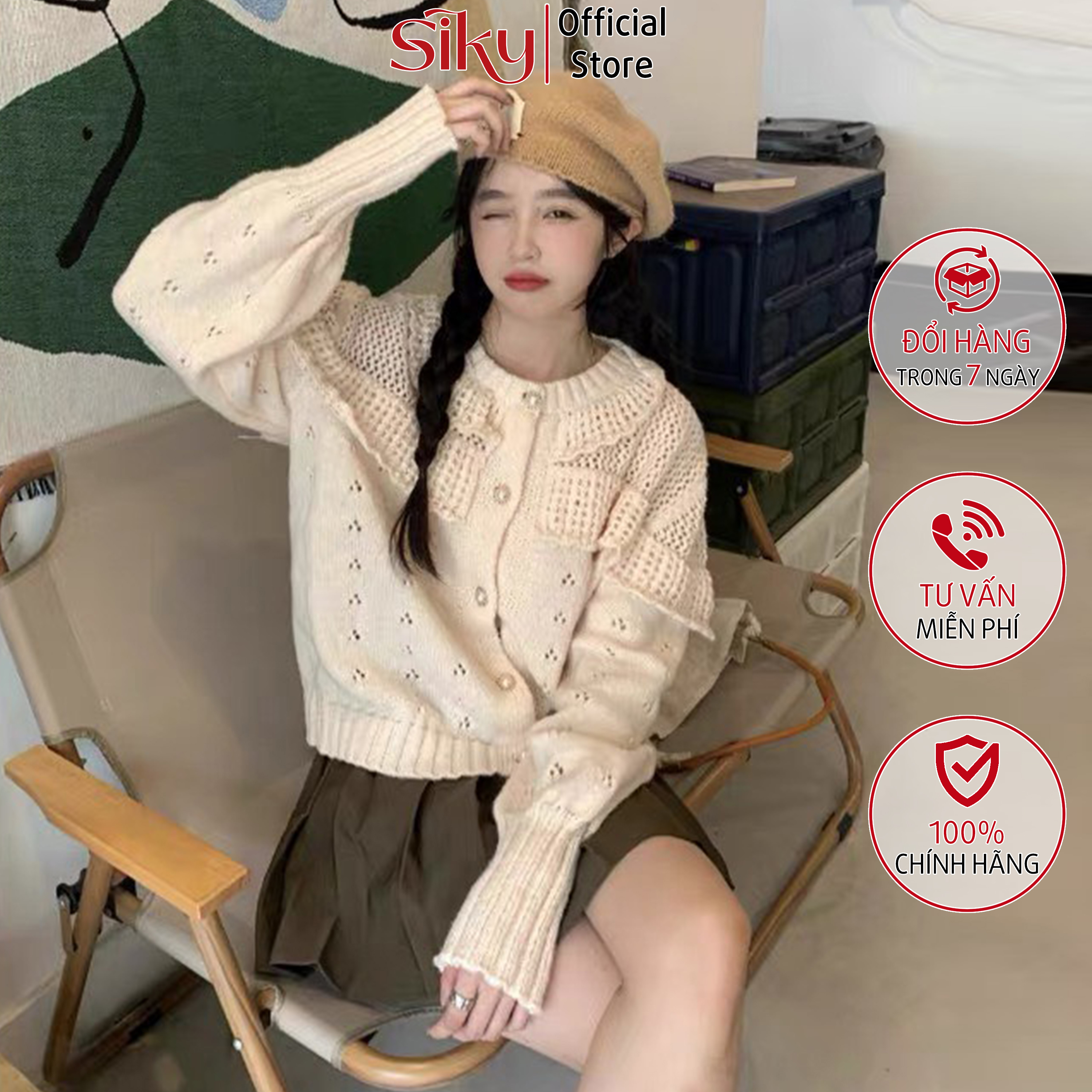Áo kiểu nữ SIKY chất liệu len dày dặn, thiết kế phối vạt vai siêu xinh - Len08